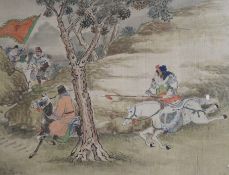 Japanese School, watercolour, Battle scene, 26 x 34cm