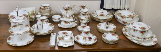 Royal Albert Old Country Rose dinner and tea service, to include a large biscuit box three tier cake