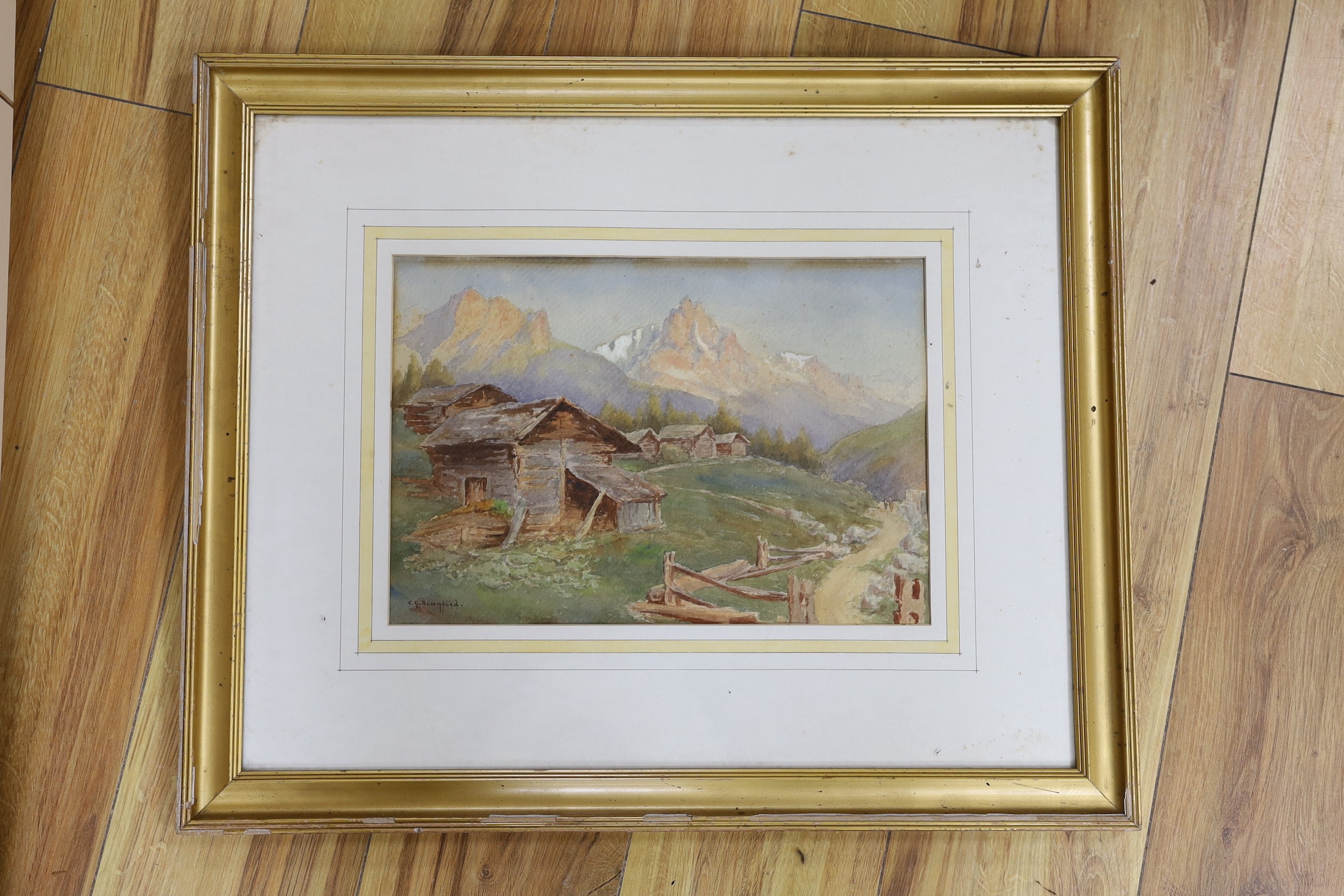 Clifford George Blampied (1875-1962), watercolour, Alpine landscape, signed, 23 x 34cm - Image 2 of 3