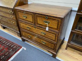 An 18th century mahogany banded oak four drawer chest, width 95cm, depth 57cm, height 88cm