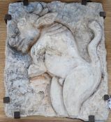 Ruth Sulke - a studio pottery wax and plaster relief plaque of a rearing bull, on wooden base, 31cms
