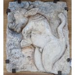 Ruth Sulke - a studio pottery wax and plaster relief plaque of a rearing bull, on wooden base, 31cms