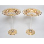 A fine pair of Bohemian enamelled glass tall pedestal bonbon dishes, probably Moser, late 19th