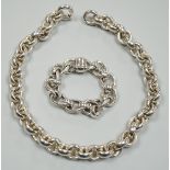 An Italian 925 'Old Florence' chain link bracelet, 20cm and a 925 chain link necklace, 48cm, gross