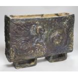 Ruth Sulke - a studio pottery rectangular mounted abstract trough, 31cms high x 44cms wide