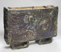 Ruth Sulke - a studio pottery rectangular mounted abstract trough, 31cms high x 44cms wide
