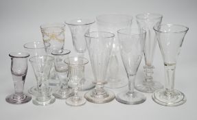 A quantity of 18th century and later glasses, tallest 18cms high
