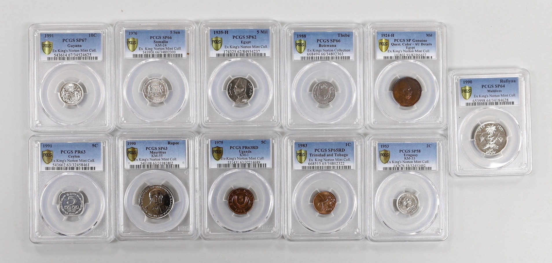 Ex. King’s Norton mint collection specimen and proof coins, PCGS slabbed and graded - Guyana 10
