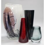 Four studio glass vases, to include Kaj Franck (1911-1989), for Nuutajärvi Notsj, a mid century blue