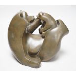 A contemporary cold cast resin bronze polar bear group, mother and child, 19cms high