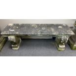 A reconstituted stone garden bench, length 126cm, depth 40cm, height 42cm