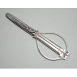 A late 1950's pair of Georg Jensen cactus pattern silver mounted grape shears, 14cm.