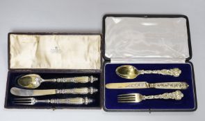 A cased George IV silver gilt christening trio (spoon, knife and fork) by Ely & Fearn, London,