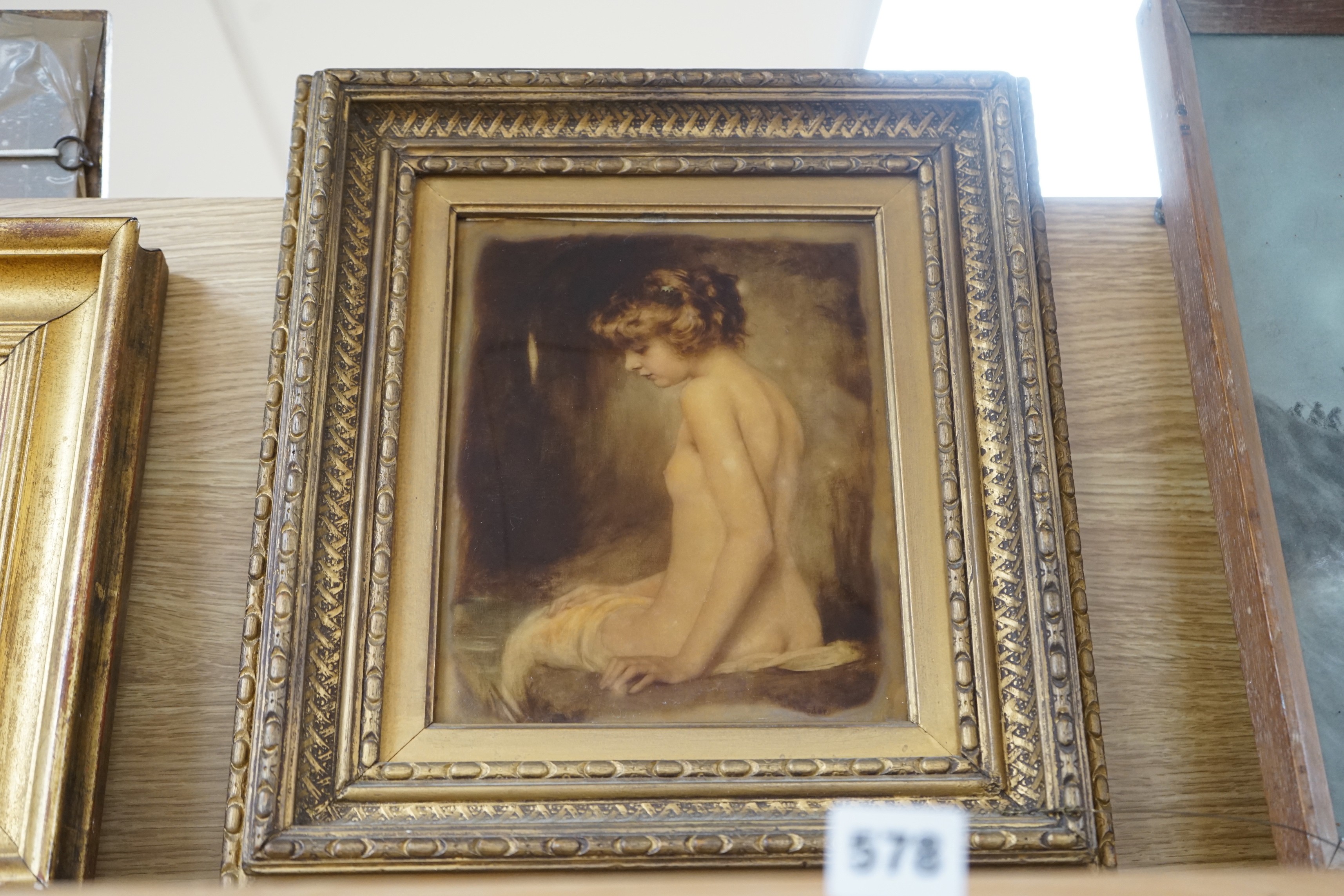 An early 20th century crystoleum, Seated female nude, 25 x 20cm - Image 2 of 2