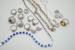 A group of assorted mainly 925 and cubic zirconia set jewellery including rings, earrings bracelet
