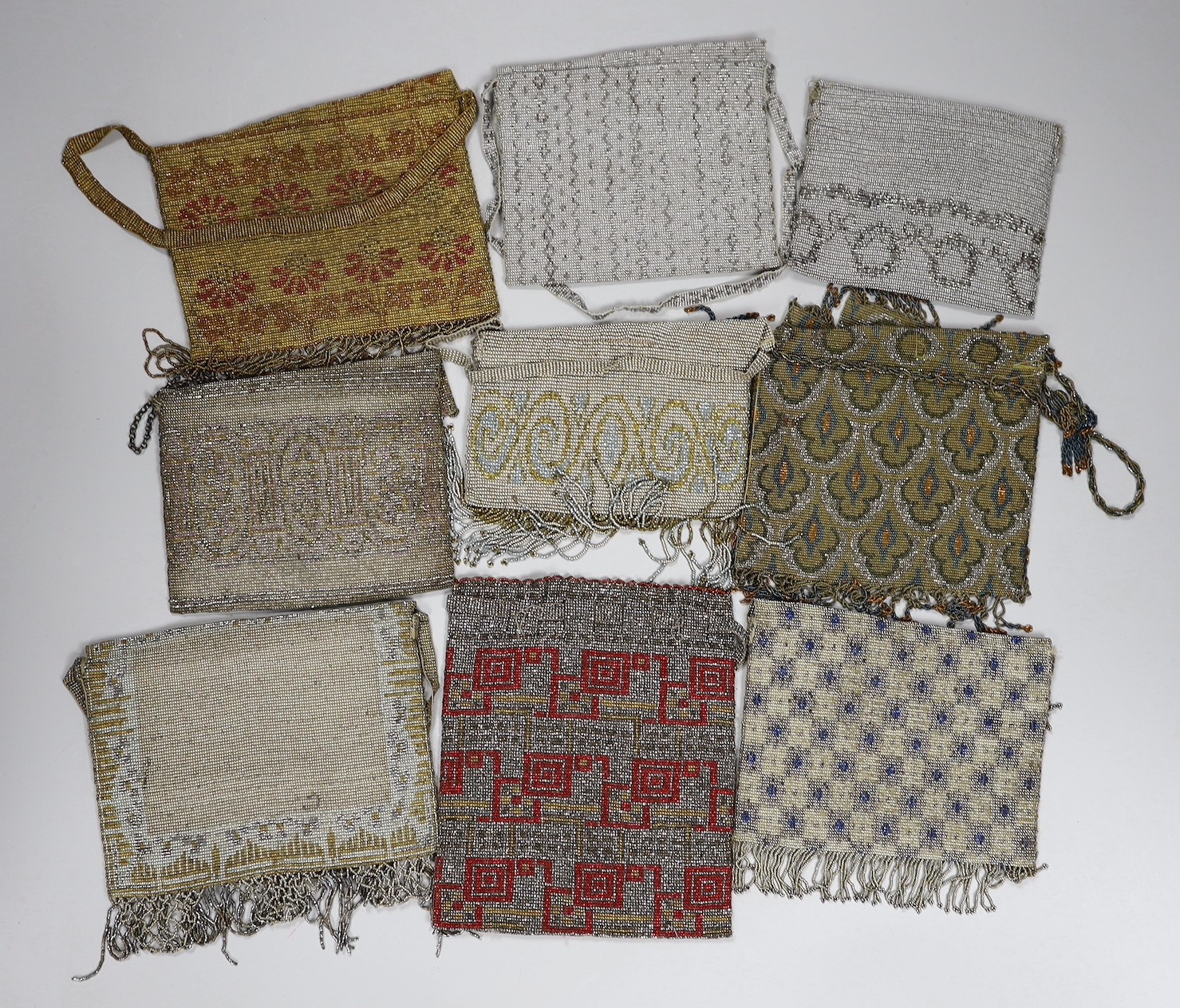 Nine coloured cut steel early 20th century ladies beaded evening bags - Image 2 of 2