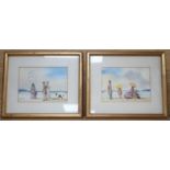 Rod Pearce (b.1942), pair of watercolours, Edwardians on the beach, signed, 13 x 18cm