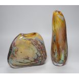 Two contemporary free-form studio glass vases, indistinctly signed, tallest 29cms high