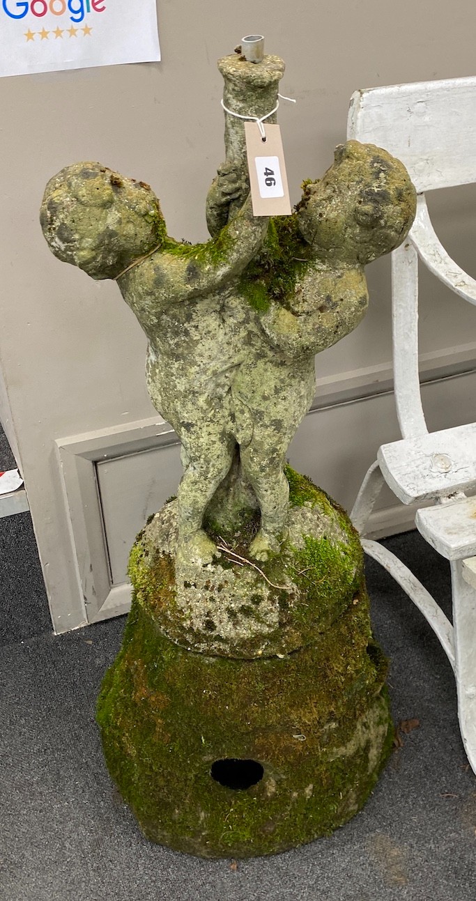 A reconstituted stone cherub fountain, height 90cm