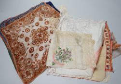 Vintage: a large collection of mixed chiffon, silk, cotton and other ladies hankies