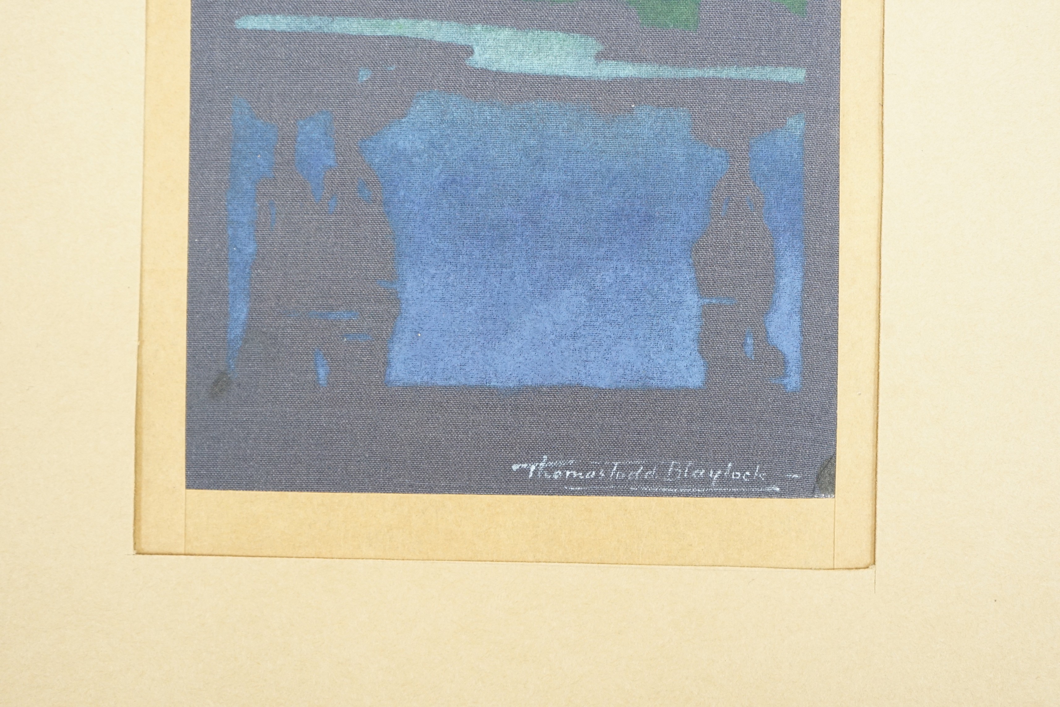 Thomas Todd Blaylock (1876-1929), silk screenprint, Lake scene at night, signed, 19 x 11.5cm, - Image 2 of 2
