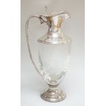 A modern silver mounted glass urn shaped claret jug, on pedestal foot, J A Campbell, London, 1981,