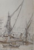 John Wilson Carmichael (1799-1868), pencil and brown wash, 'Hungerford Stairs - Straw Barge',