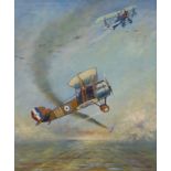 John V. Nash (20th C.), oil on canvas, 'Major W.G. Barker flying a Sopwith Snipe, 1918', signed,