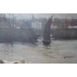 David Muirhead RA (1867-1930) oil on canvas, Harbour at nightfall, signed, 30 x 45cm