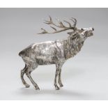 An 800 standard white metal free standing miniature model of a stag, height 18.3cm, 15.6oz.
