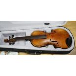 A late 19th century German violin, bears fake Stradivarius label, cased