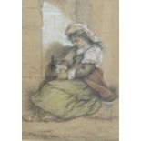 Emile Garbet, charcoal and conté crayon, Seated Italian peasant woman, signed and dated 1869, 52 x