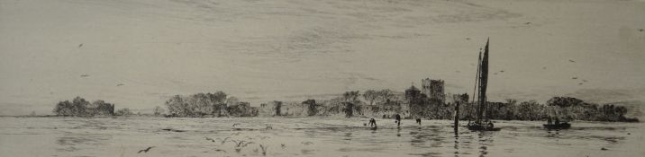 William Lionel Wyllie (1851-1931), etching, Rochester Castle, signed in pencil, 8 x 30cm