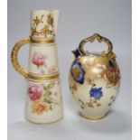 A Royal Worcester blush ivory jug and a Royal Crown Derby ewer 23cm