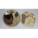 A Victorian cut steel leather and ribbon worked ladies spectacle case and a pair of spectacles,