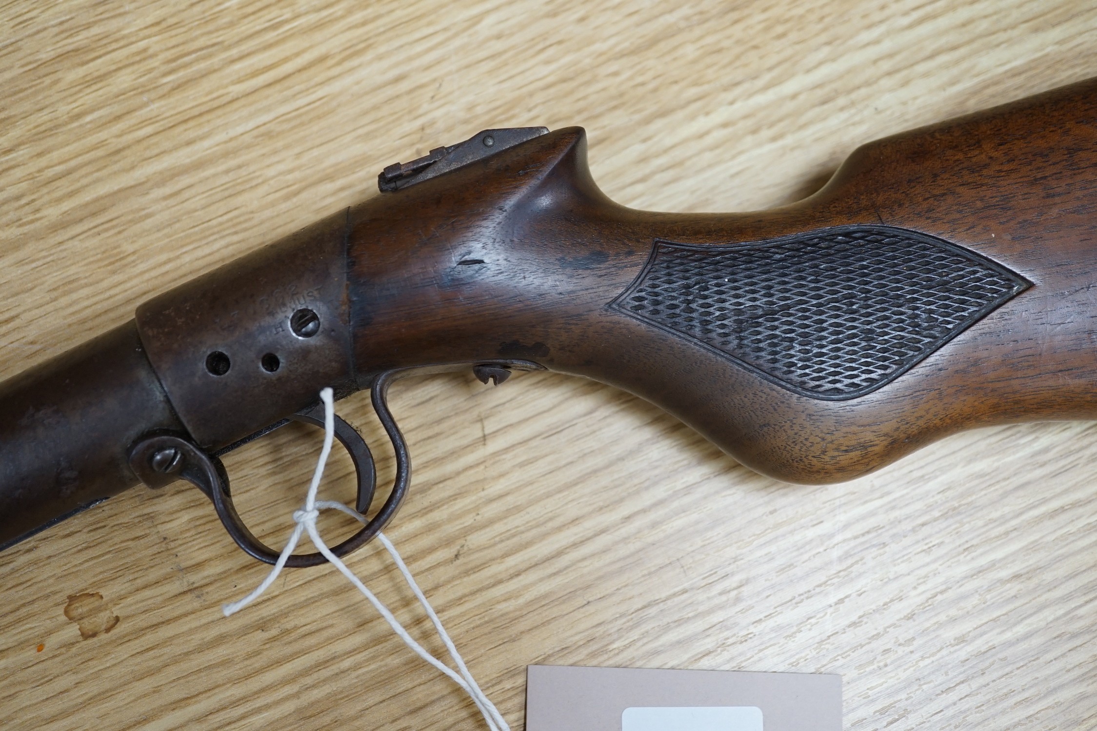 A spring loaded air rifle, early 20th century, 98cms long, - Image 4 of 4