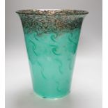 A large 1930s Monart art glass vase of cylinder form, with a slightly flared neck, shape GD,