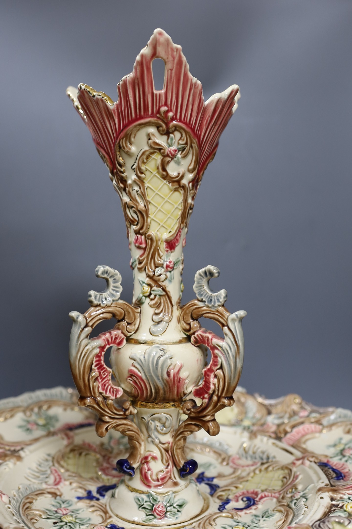 An Eichwald rococo style pottery centrepiece, 50cm - Image 3 of 5