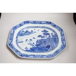A Chinese Export blue and white meat dish, Qianlong period, Fitzhugh border, 45cms wide