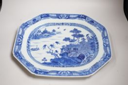 A Chinese Export blue and white meat dish, Qianlong period, Fitzhugh border, 45cms wide