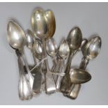 A set of six Victorian silver fiddle pattern dessert spoons, Charles Lias, London, 1845, a set of