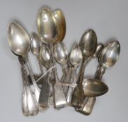 A set of six Victorian silver fiddle pattern dessert spoons, Charles Lias, London, 1845, a set of