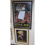 Two framed colour-printed French advertising posters - Le Dauré and Cognac Monnet. Largest 60x89cm