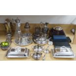 A quantity of silver plate including a cocktail shaker and a ewer