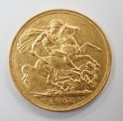 An Edward VII 1906S gold sovereign.