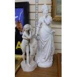 A Victorian Parian group and a 19th century French bisque figure. Tallest 63cm