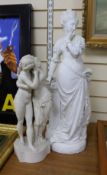 A Victorian Parian group and a 19th century French bisque figure. Tallest 63cm