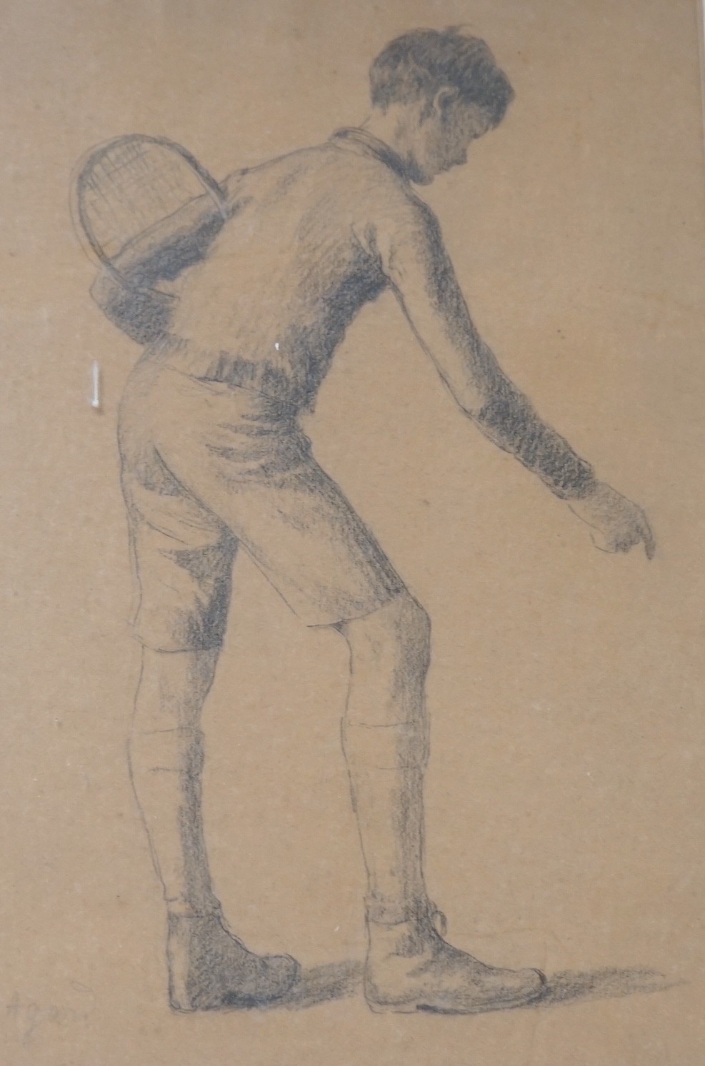 Charles Jean Agard (1866-1950), pencil on paper, Sketch of a boy tennis player, signed, 28 x 17cm