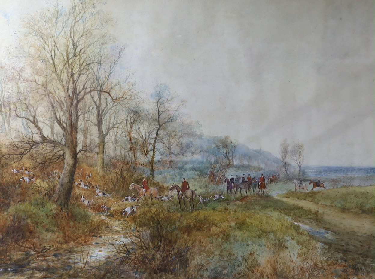 Arthur Willett (1857-1918), watercolour, Hunting scene, signed, 54 x 73cm