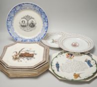 A collection of mostly late 19th and early 20th century commemorative plates, including eight